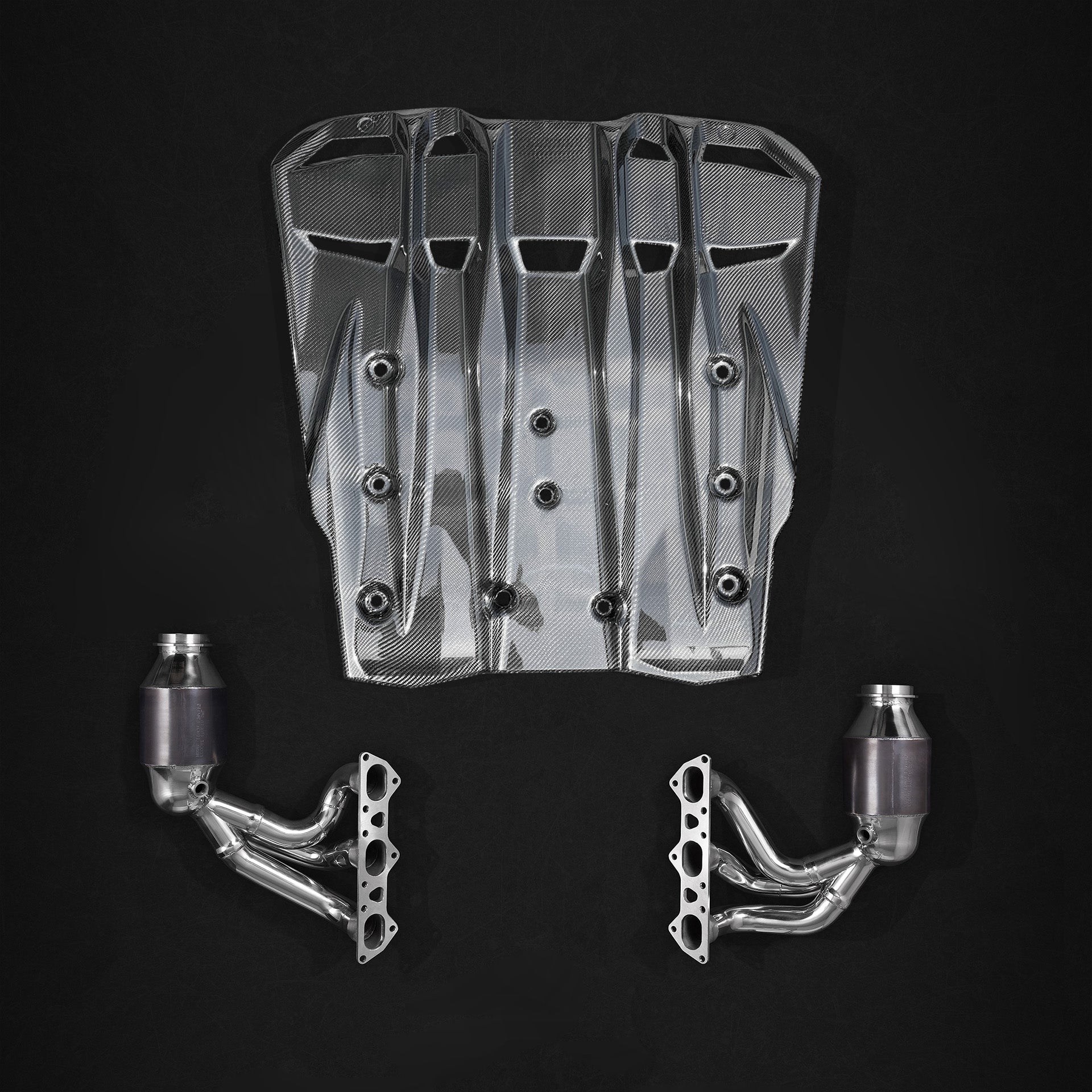 Porsche 991.2 GT3RS - Headers, 250 Cell Sport Cats + Carbon Engine Cover
