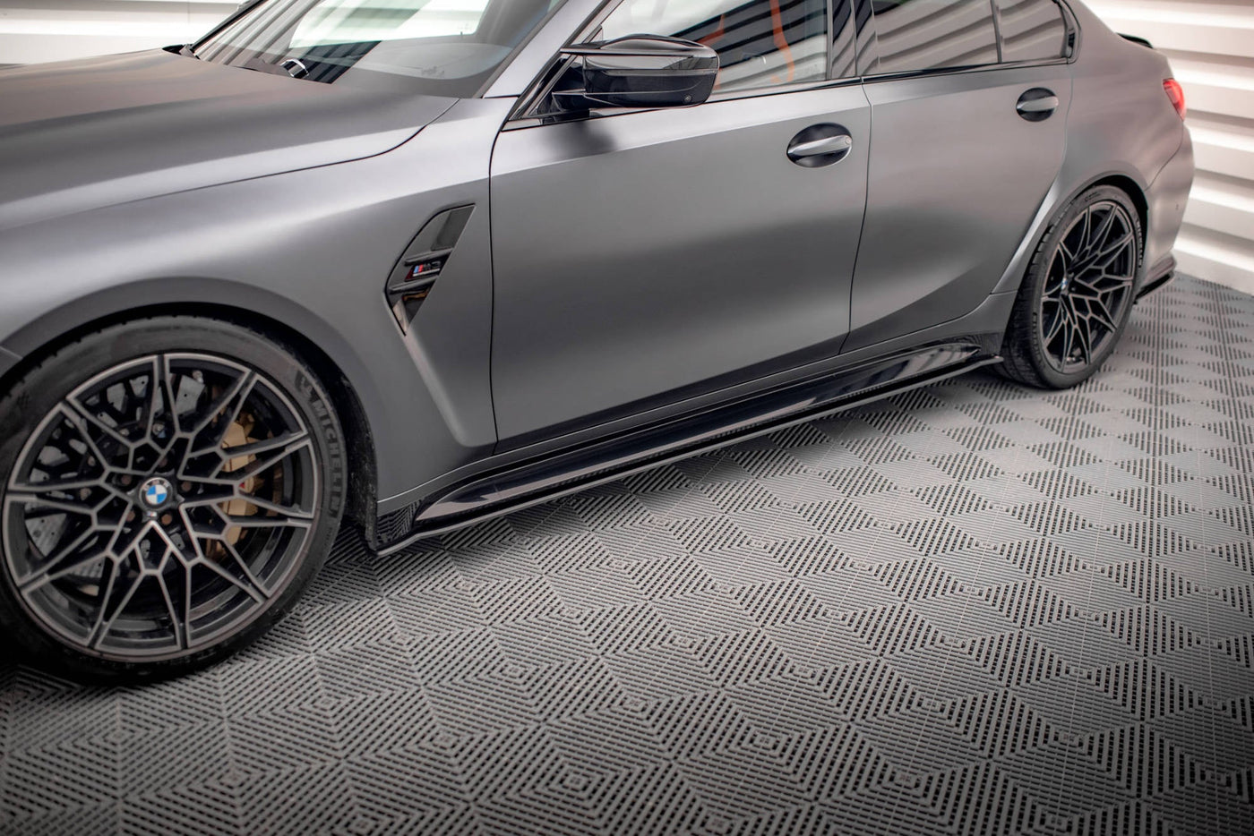 BMW M3 (G80) Street Pro Side Skirt Diffusers, white-background studio
