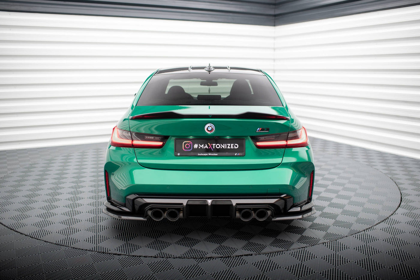 BMW M3 (G80) Carbon Fiber Tailgate Spoiler — vehicle view