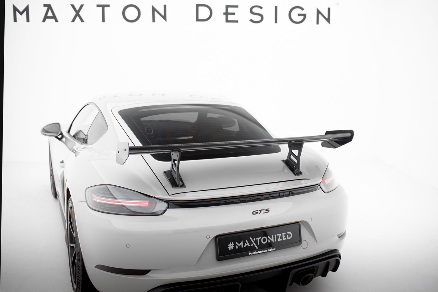 Porsche 718 Cayman Carbon Rear Wing — Internal Bracket Mount — vehicle view (V1)
