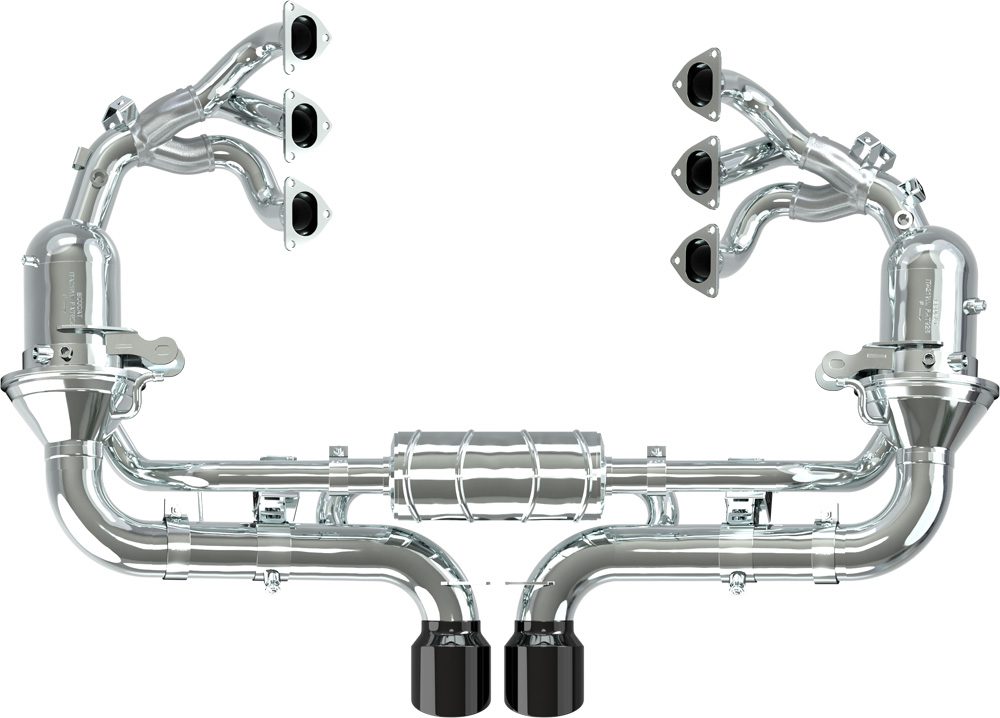 Porsche 992 GT3/RS - SET: 250 Cell Sport Cat Headers + Valved Exhaust, Exhaust Tips (OE Actuators)