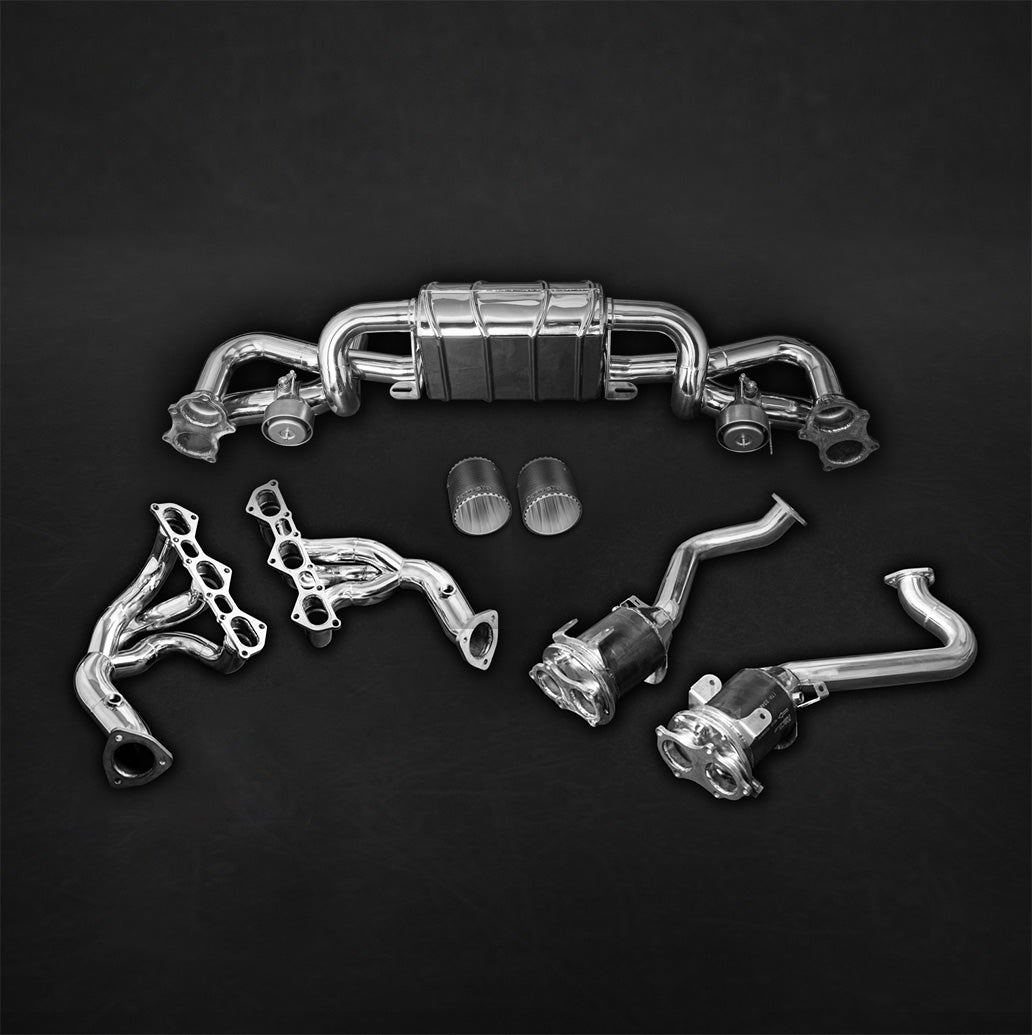 Porsche 718 Spyder/GTS/Cayman GT4 - SET: Valved Muffler, OPF Replacement, Performance Headers + Carbon Tips