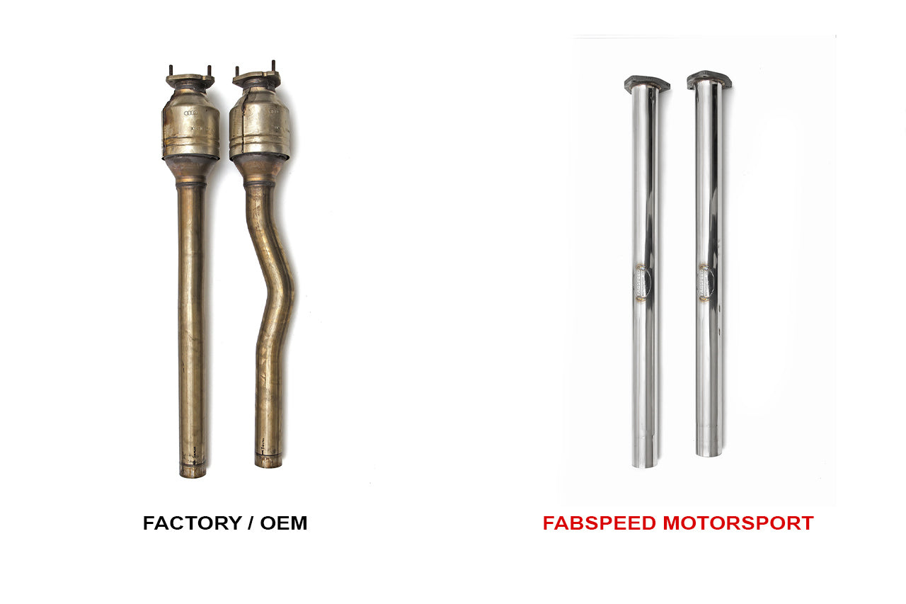 Fabspeed's Secondary Catbypass Pipes save 5lbs over the factory catalytic converters.