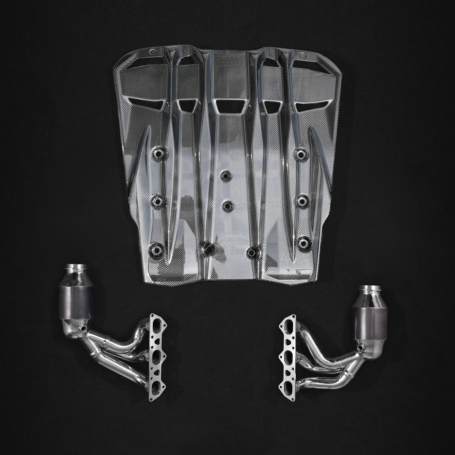 Porsche 991.2 GT3RS - Headers, 250 Cell Sport Cats + Carbon Engine Cover