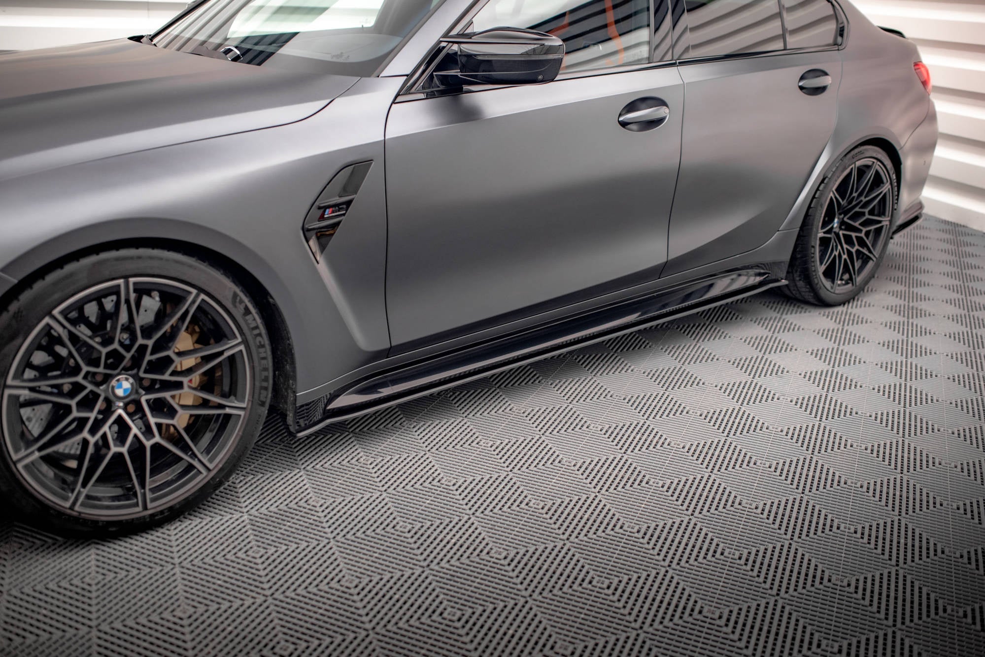 BMW M3 (G80) Street Pro Side Skirt Diffusers, white-background studio
