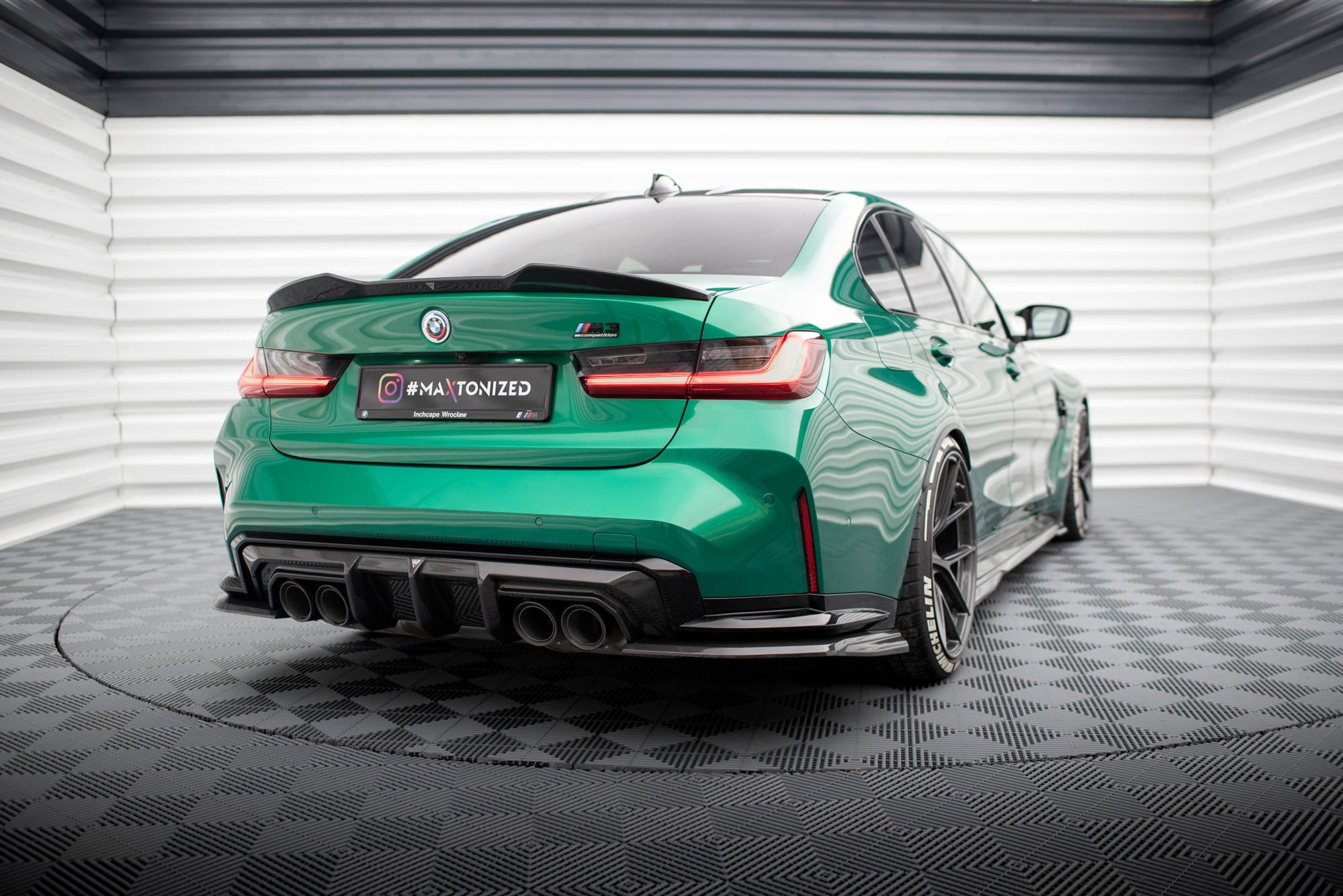 BMW M3 (G80) Carbon Fiber Tailgate Spoiler — vehicle view