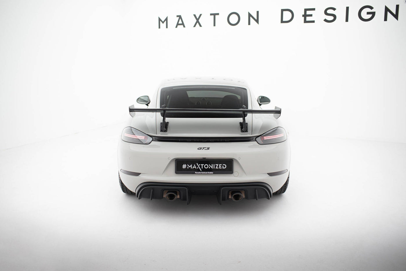 Porsche 718 Cayman Carbon Rear Wing — Swan Neck Mount — vehicle view (V2)