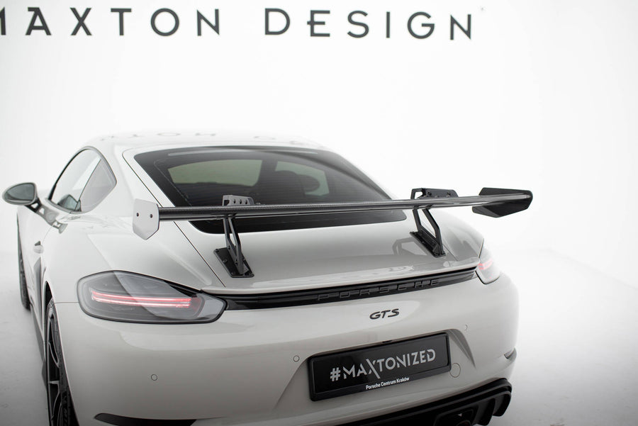 Porsche 718 Cayman Carbon Rear Wing — Swan Neck Mount — vehicle view (V2)