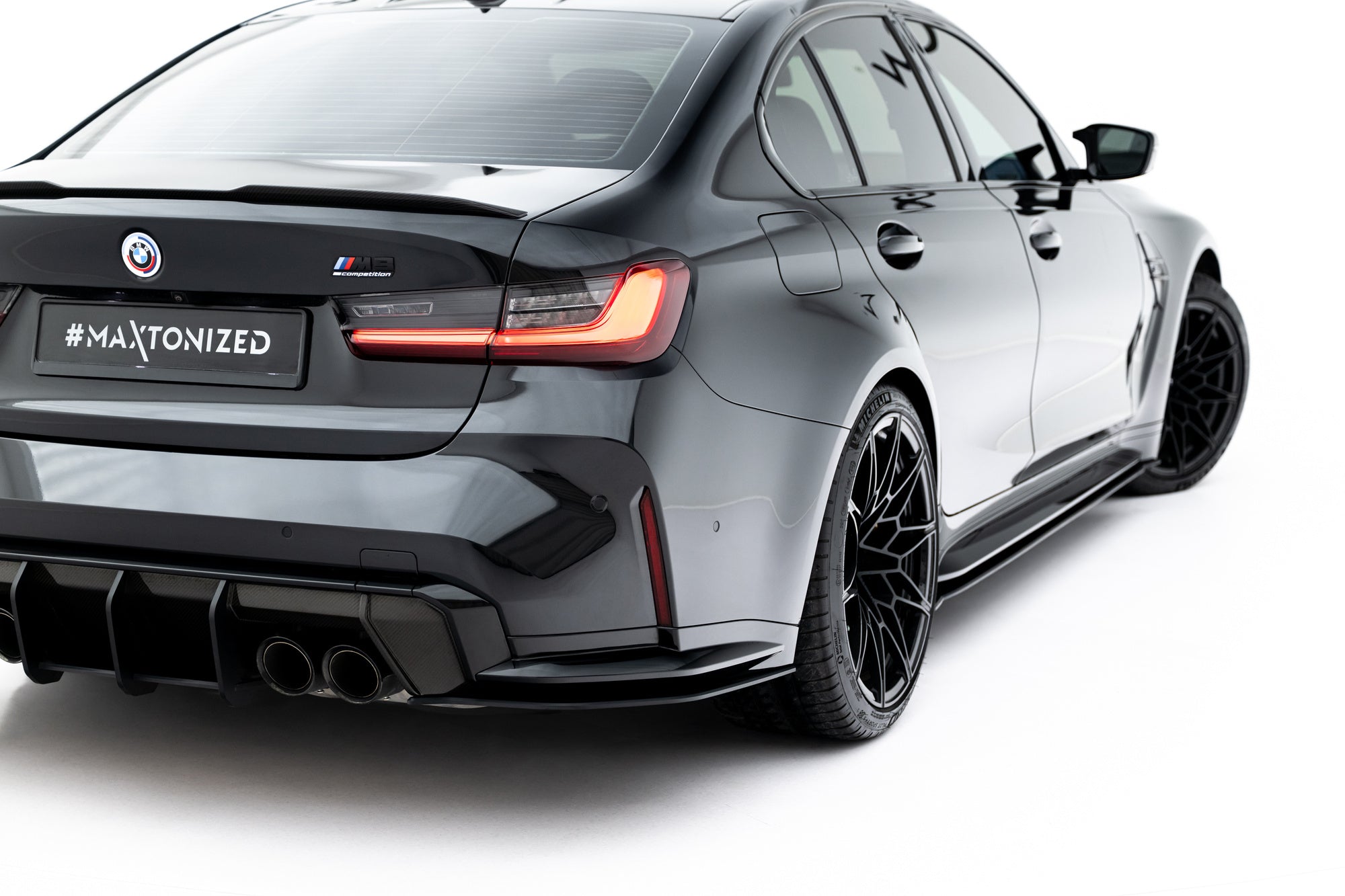 BMW M3 (G80) Street Pro Rear Side Splitters V3, white-background studio