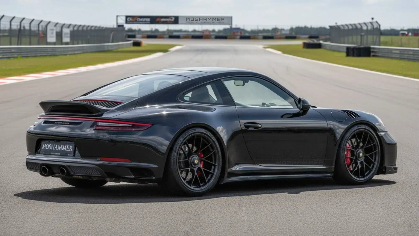 Moshammer 991 Rear Bumper Air Vent Grill — rear view of Porsche 991.2 with Moshammer aero