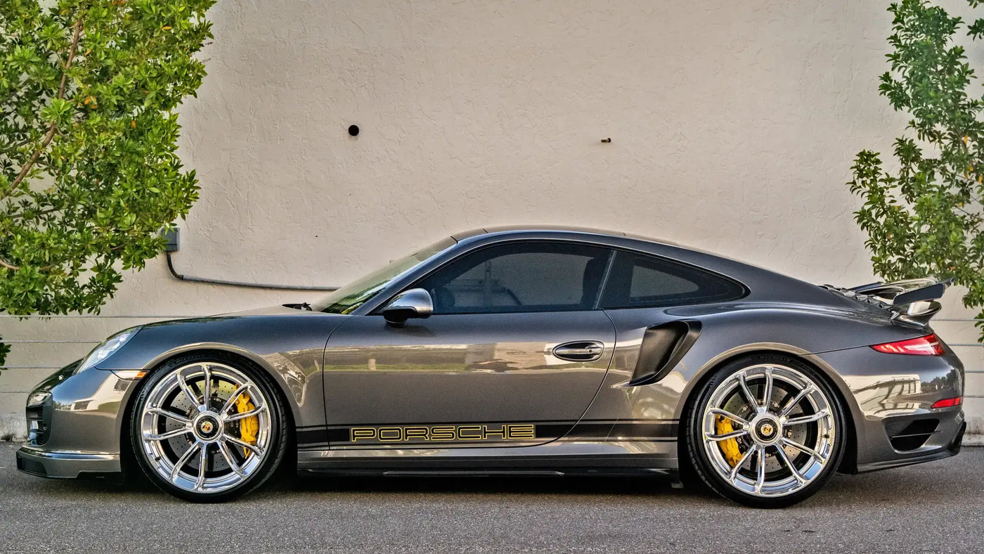 Moshammer 991 Turbo Side Skirts on Porsche 991 Turbo S — side profile with ram air scoops